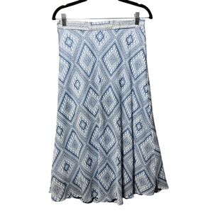 Westport Blue‎ White Geometric Print Elastic Waist Maxi Skirt Size Medium